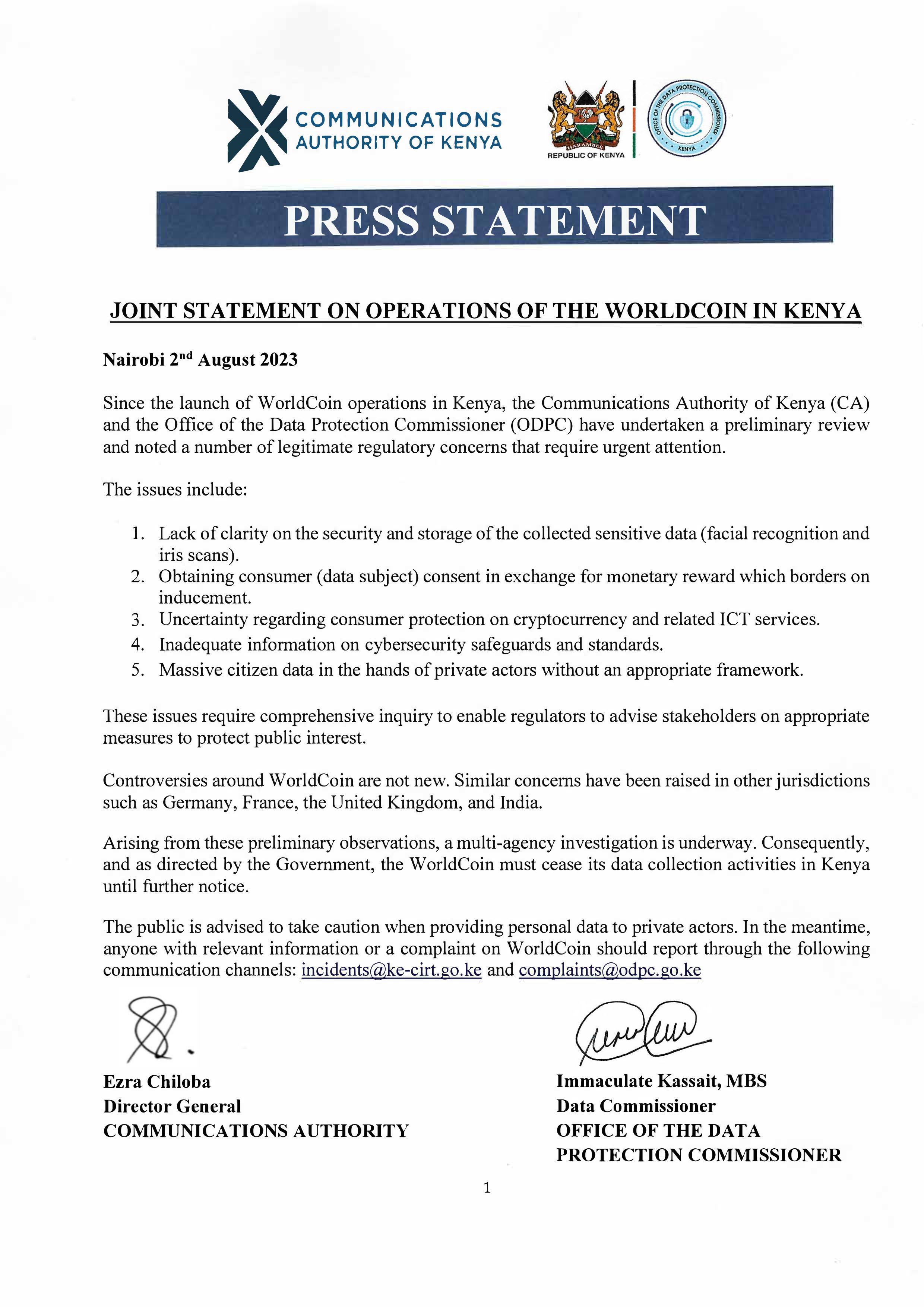 Communiqué officiel