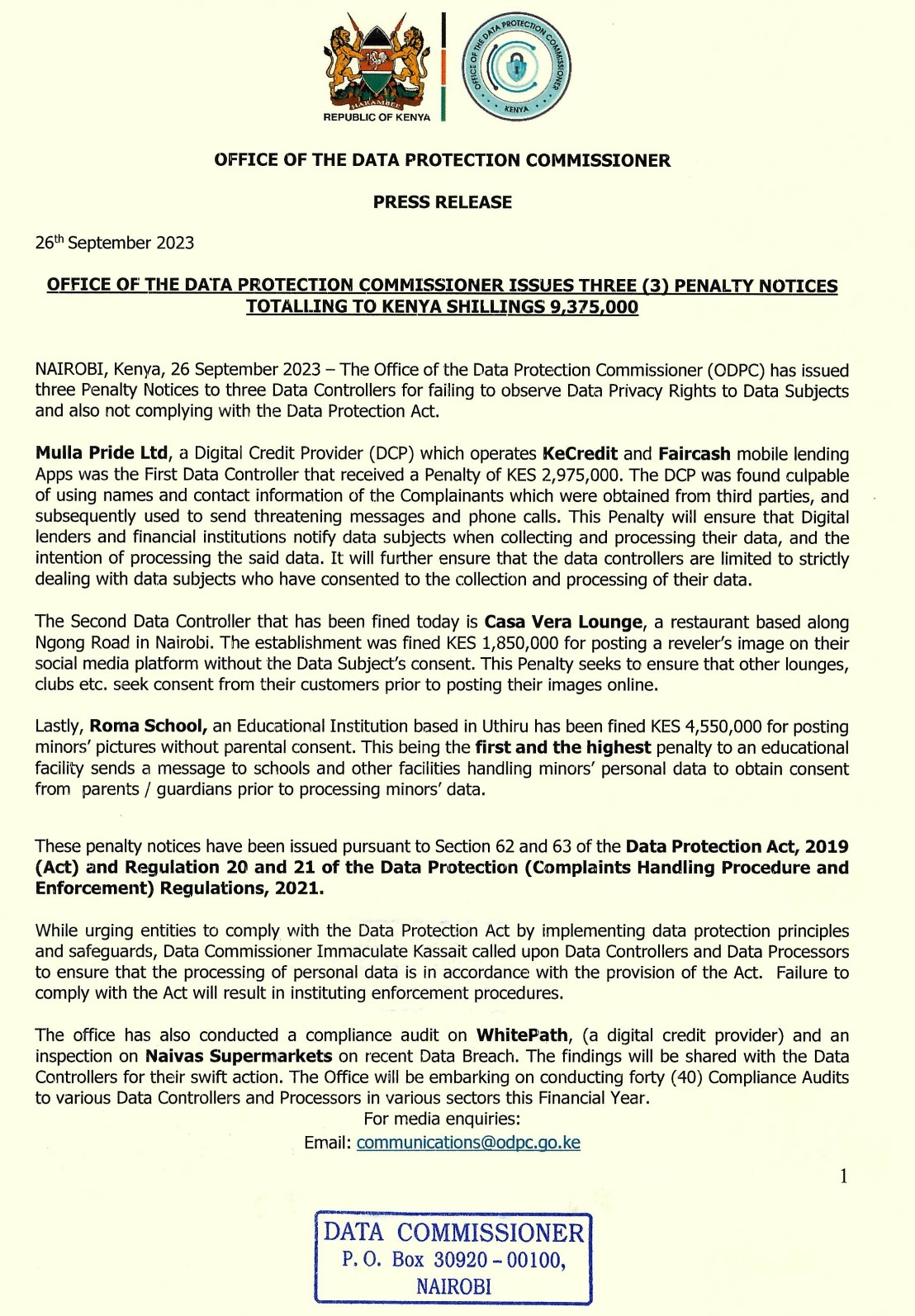 Communiqué officiel 