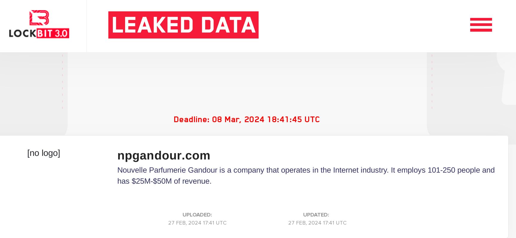 lockbit deface le site web de la Parfumerie